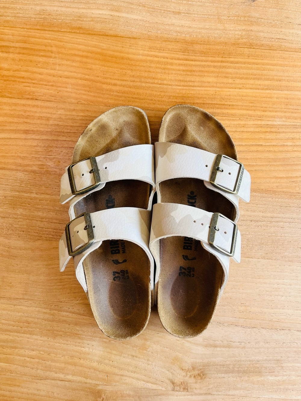 Birkenstock Arizona Beige and Khaki Camo Birko-Flor Sandals - 37 / 6.5 US